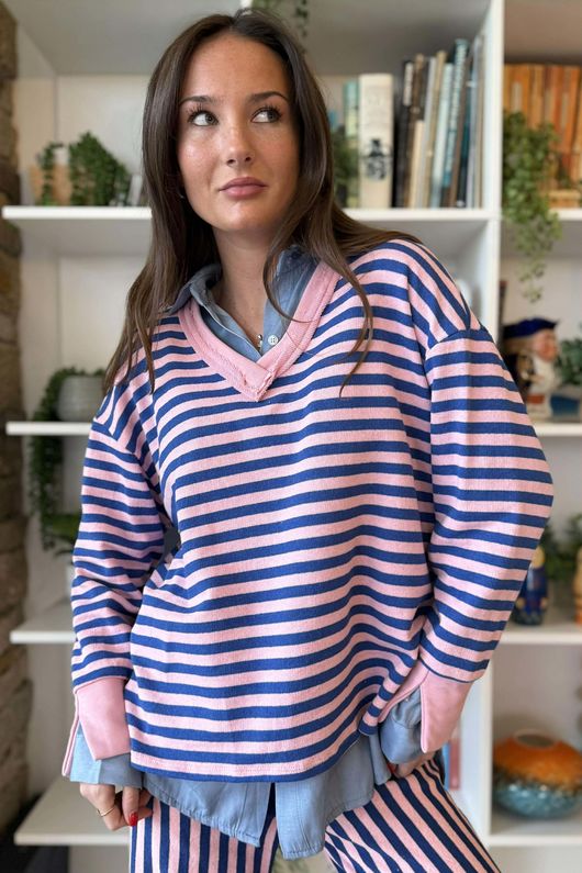 Shoreditch Classic V Sweat Navy & Sweetpea